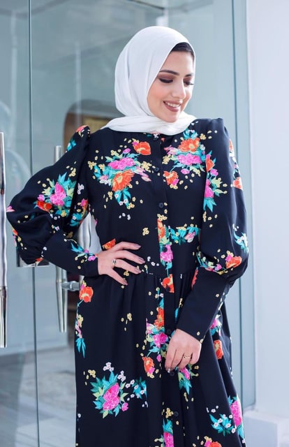 Black, Colored Flowers Dress