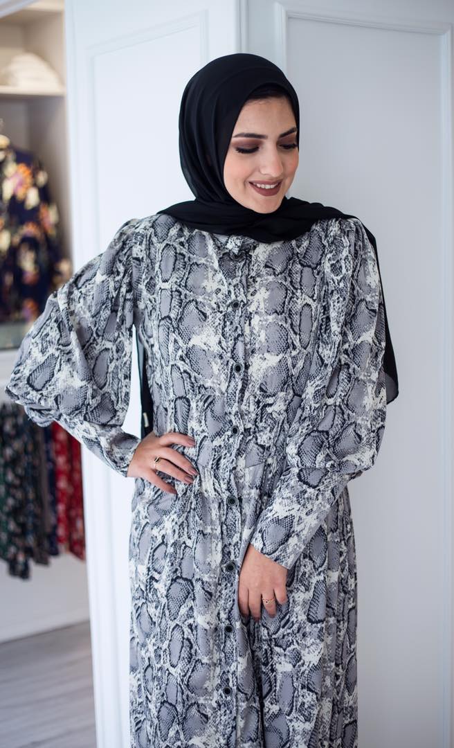 Grey Snake Print Dress  Oriental Modesty Fashion