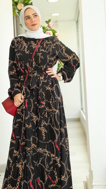 Chains Print Dress Oriental Modesty Fashion Chains Print Dress Oriental Modesty Fashion